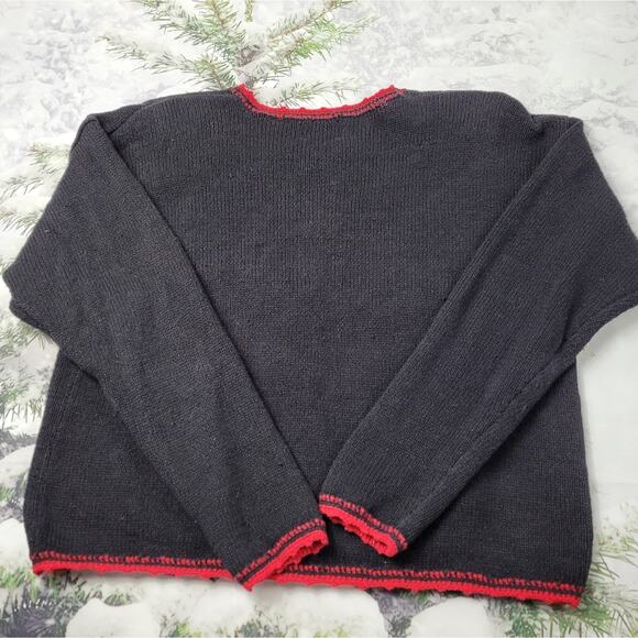 Vintage Nut Cracker Cardigan Ice Skating Bears Embellished Black size Medium - Picture 2 of 9
